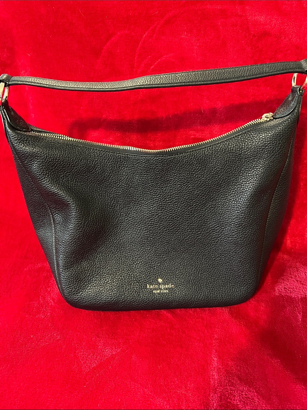 kate spade Black Pebbled Leather Hobo Shoulder Bag with Gold Hardware